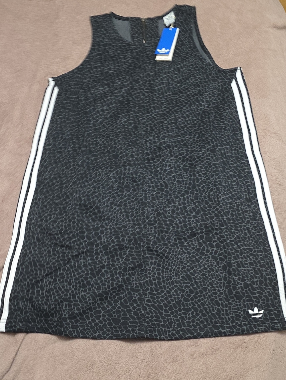 Adidas Denim Black Textured Sleeveless Mini Dress with White Stripes